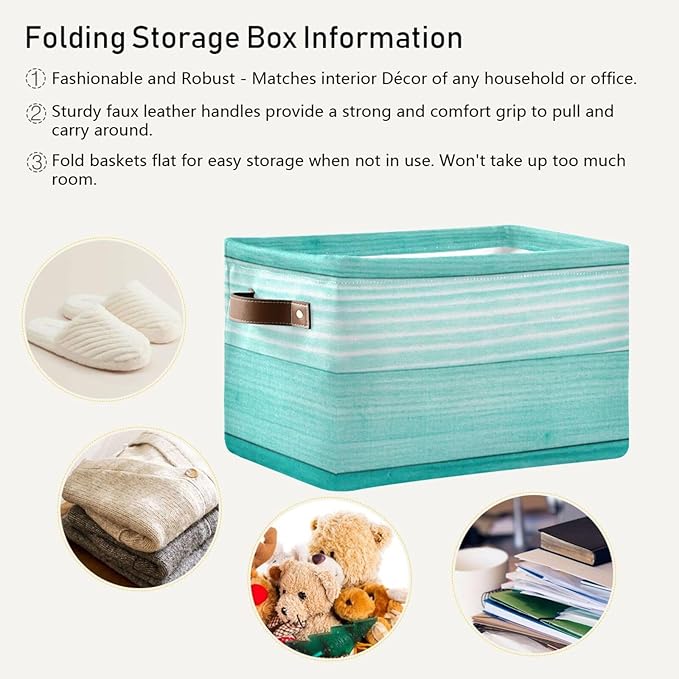 xigua Storage Basket Teal Mint Green Wood Storage Bin with Handle, Large Storage Cube Collapsible for Shelves Closet Bedroom Living Room 1PC