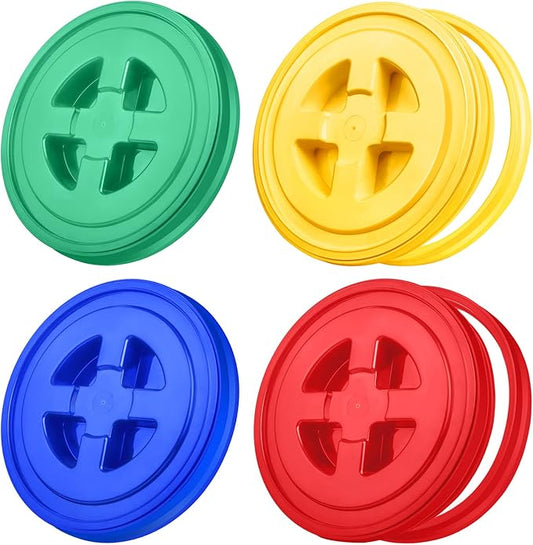 Aodaer 4 Pieces Seal Lid 5 Gallon Bucket Twist Lid Food Storage Container Lid Reusable Plastic Seal Lid Food Storage Container Lids (Red, Yellow, Blue, Green)