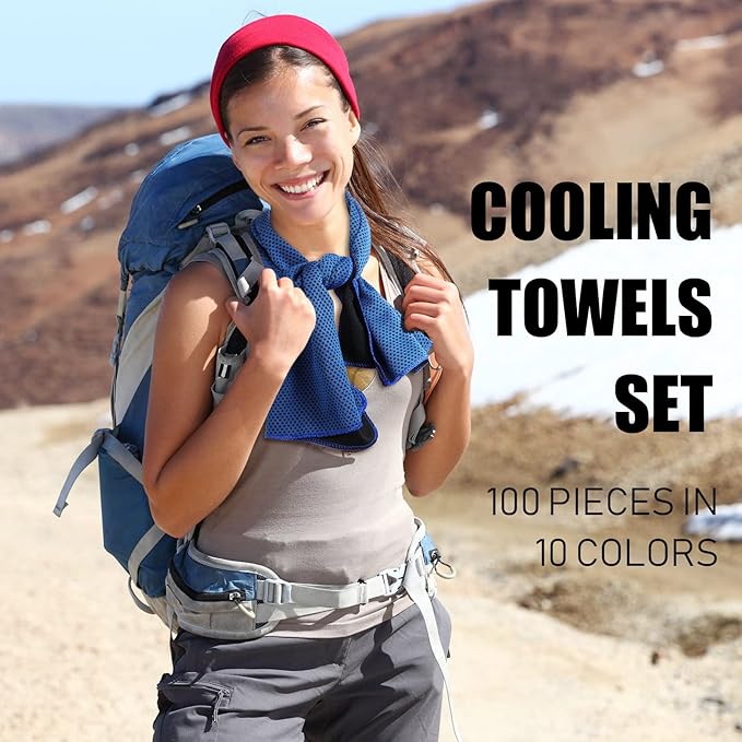 100 Pack Cooling Towel - Microfiber Cold Sports Sweat Rags Neck & Face Breathable Ice Chilly Towel for Gym Yoga Golf Workout Beach Accessories