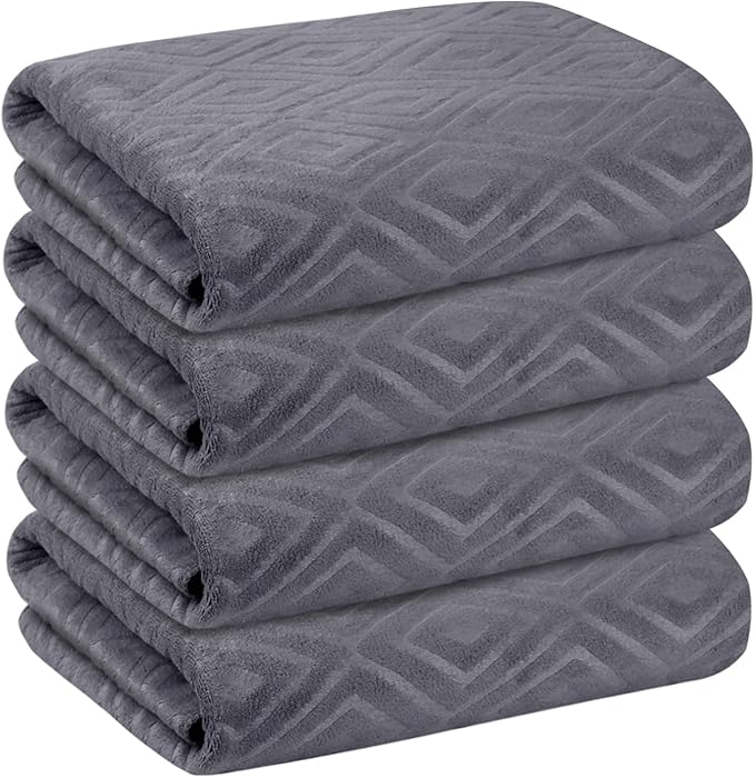 Towels, Pack of 4 Extra Large Bath Towel (30" x 60") - Absorbent Microfiber Bathroom Towels for Body, Adult, Hair, Yoga, Swimming, Grey Diamond Embossed