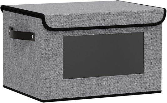 Fabric Storage Bin with Lid, Storage Box with Handles, 10.2 x 7.8 x 6.7 Inch Closet Organizer for Shelves Organization, Gray, 1-Pack