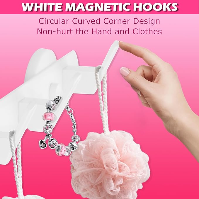 ULIBERMAGNET White Magnetic Coat Rack,Heavy Duty Coat Magnetic Holder with 5 Hooks,Anti-Slip Strong Magnetic Hanger for Refrigerator,Metal Cabinet,Entryway,Hanging Coat, Jackets, Umbrella,Scarf,Bag
