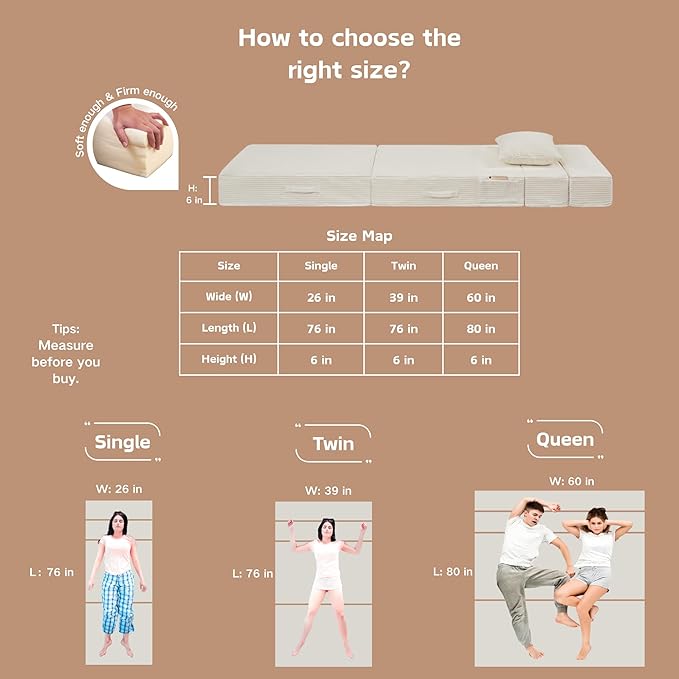 Folding Sofa Bed, 4 in 1 Convertible Sleeper Chair with Pillow, Twin Memory Foam Fold Out Chair Bed, Modern Floor Futon Sofa Couch Mattress for Living Room/Guest/Apartment, Beige | Fold out chair bed, Futon sofa bed, Extra bag included, All foam made, ...
