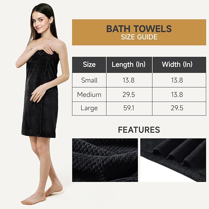 REDKISS 6-Piece Bath Towel Set - 2 Washcloths, 2 Hand Towels, 2 Bath Towels — Ultra-Fiber Coral Fleece, Super Absorbent, No Lint & No Fading — Perfect for Bathroom, Spa, Gym — Family & Adults-Black