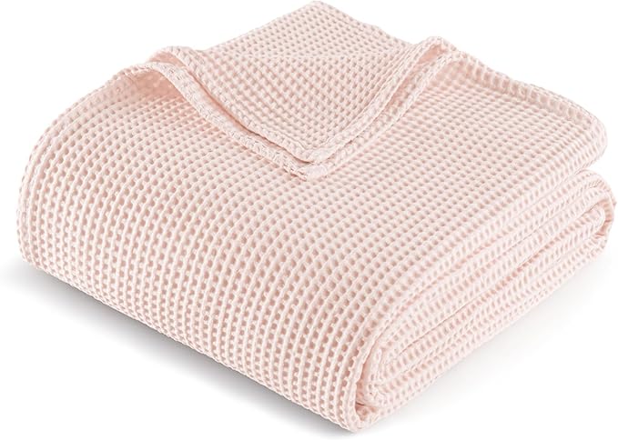 Exclusivo Mezcla 100% Cotton Waffle Weave Throw Blanket, Soft, Lightweight and Breathable Muslin Gauze Blanket for Couch, Sofa, All Season, 50"x70", Pink