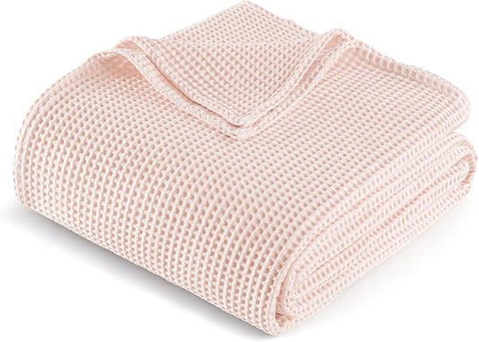 Exclusivo Mezcla 100% Cotton Waffle Weave Throw Blanket, Soft, Lightweight and Breathable Muslin Gauze Blanket for Couch, Sofa, All Season, 50"x70", Pink