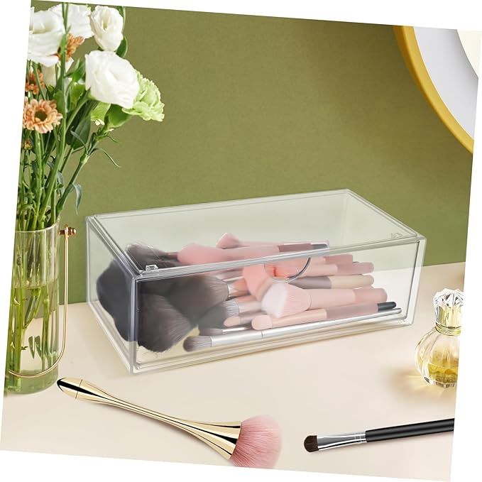PRETYZOOM 3pcs Cosmetic Box Lid Makeup Organizer for Desk Section Storage for Brush Lipstick Nail Polish Skincare Small Sturdy Acrylic Modern Design