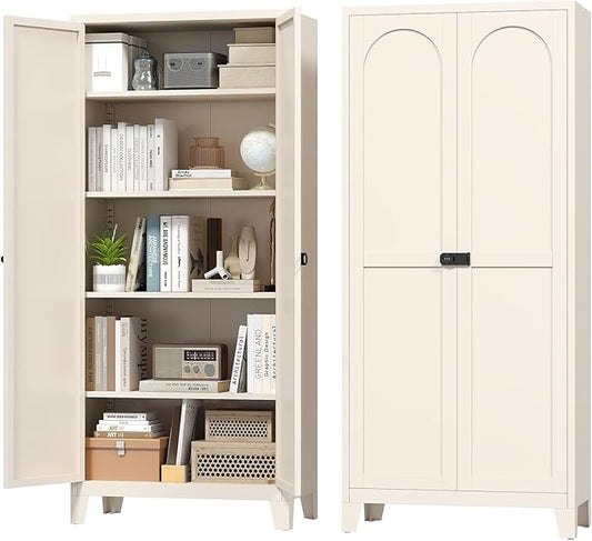 70.87" Tall Metal Storage Cabinet with 3-Digit Combination Lock, Steel Pantry Cabinet with 4 Adjustable Shelves & 2 Doors, Secure Freestanding Organizer for Home, Office, Garage, Beige