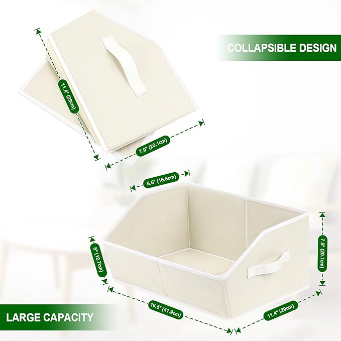 Closet Organizers and Storage Bins - Large Fabric Storage Bins, Decorative Storage Baskets for Organizing, Trapezoid Foldable Basket for Clothes, Books, Home, 8 Pack, Beige
