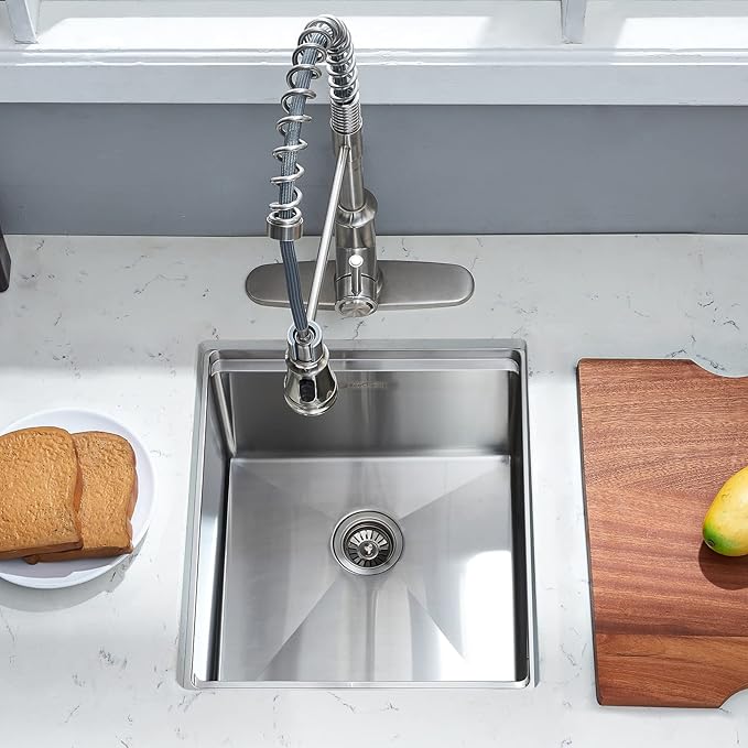 Undermount Kitchen Sink, 15 x 17 x 10 Inch Bar Sink 16 Gauge Stainless Steel Small Sink Kitchen Single Bowl Workstation Sink with Cutting Board