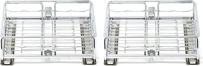 Origami 2 Pack Kitchen or Bathroom Chrome Plated Steel Sliding Pullout Drawer and Cabinet Organizer, Adjustable 10 Inch Width, Silver