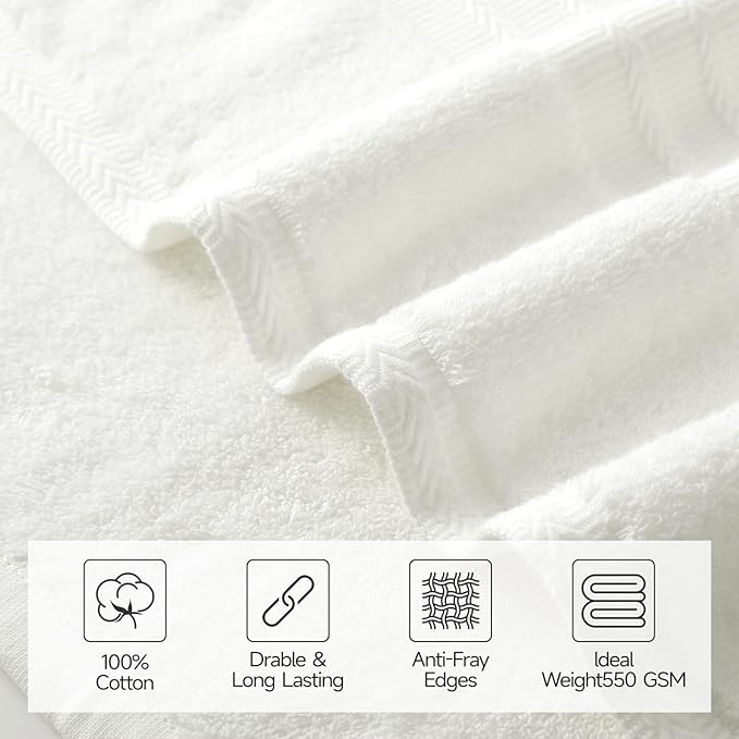 REDKISS 8 Piece Ivory Towels Set - 100% Cotton Towels Set with 2 Large Bath Towels, 2 Hand, 4 Washcloths, 600 GSM Highly Absorbent Bath Towel Sets, Cream Quick Dry Shower Towel for Family Gym