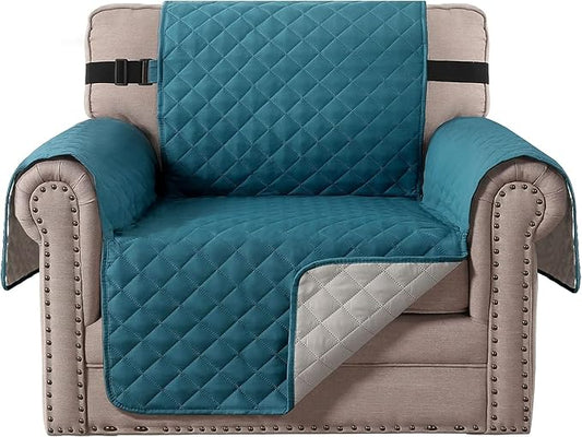 H.VERSAILTEX Water Resistant Chair Sofa Covers for Living Room Reversible Couch Covers for Chair Sofa Non Slip Furniture Protector Chair Cover Seat Width Up to 21"(Armchair, Dark Teal/Beige)