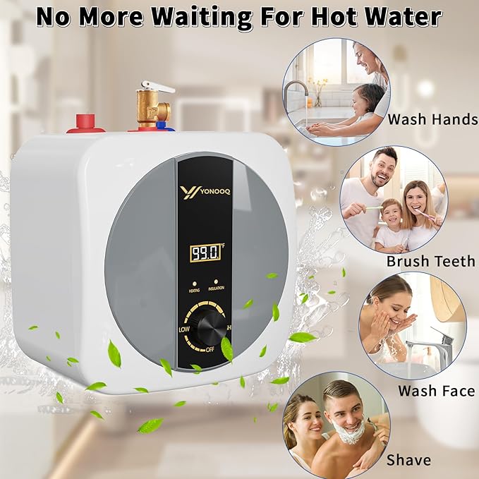 2.5 Gallon Mini Tank Water Heater Electric, 1500W 110V/120V, Under Sink Water Heater with Digital Display & Pressure Relief Valve, Hot water heater for Kitchen Bathroom RV Camper