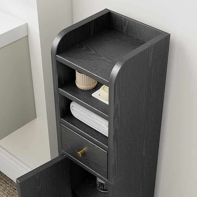 Slim Bathroom Storage Cabinet, Corner Bathroom Cabinet, Narrow Toilet Paper Storage, Small Bathroom Storage, Bathroom Floor Cabinet for Small Spaces, Towel Cabinet for Bathroom, Black