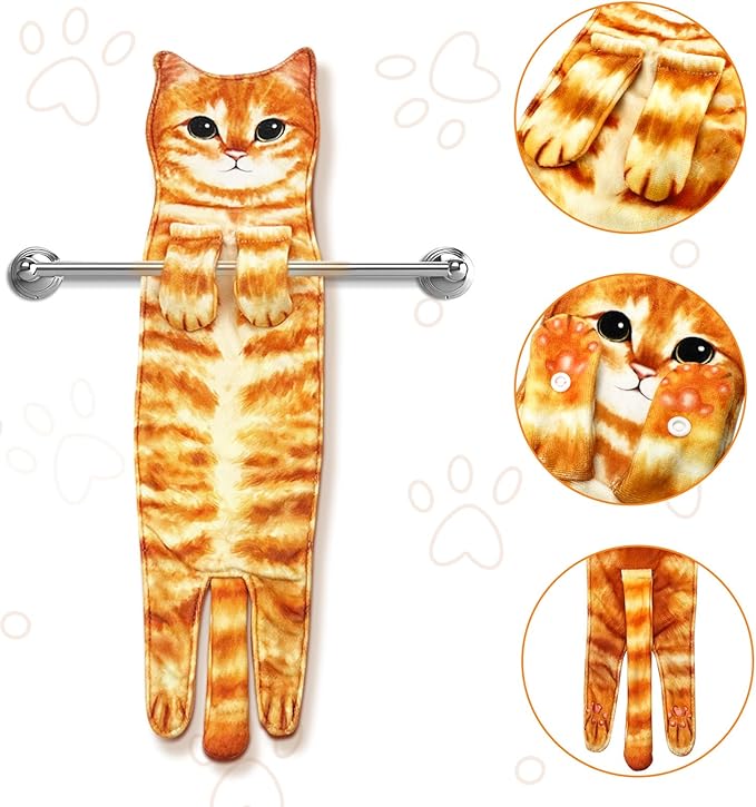 PAT JUUMG Funny Cat Hand Towels for Bathroom Kitchen Decor, Cute Decorative Hanging Face Towels, Super Absorbent Soft, Housewarming Gift, Cat Lovers Gifts for Women (2 Pcs-Towel-JT-01)