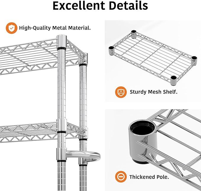 5-Tier Storage Shelves with Wheels and Adjustable Shelf, Heavy Duty Metal Shelving Unit Wire Rack Rolling Storage Shelving for Pantry Kitchen Garage Bedroom, 61" H x 23.6" W x 11.8" D