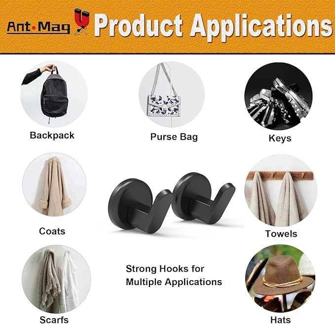 Ant Mag Magnetic Hooks Heavy Duty for Hanging Utensils Grills Keys Coats for Home Kitchen Refrigerator 2 Pack