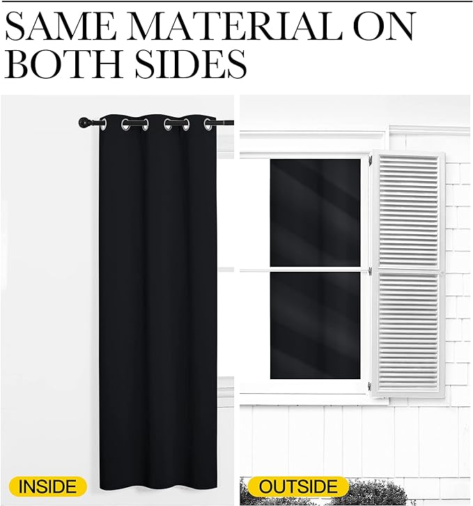NICETOWN Bedroom Blackout Curtains Panels, 1 Pair, 55 inches by 92 Inch, Black, Triple Weave Energy Saving Thermal Insulated Solid Grommet Blackout Draperies for Patio