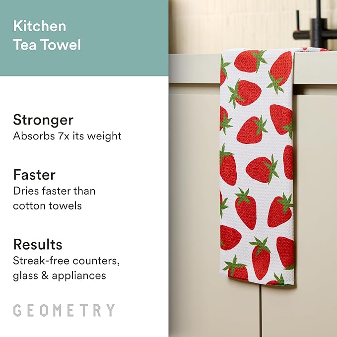 Spring Kitchen Towels - Quick Dry Microfiber Cloth Spring & Summer Dish Towels for Kitchen Drying - Premium Quick Dry Towel - Strawberry Sunshine, 18" x 30" - 2-Pack