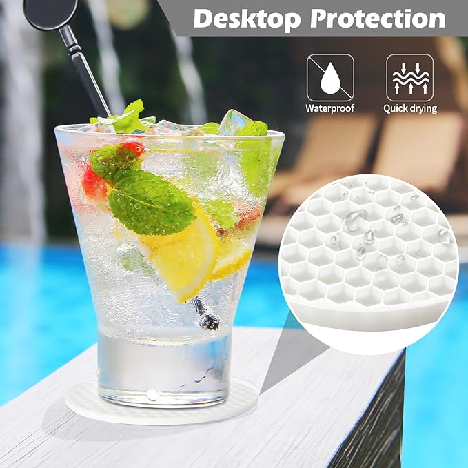 Silicone Coasters Set of 8 with Holder, Drinks Coasters, Beer & Coffee, Suitable for All Cups, Hot or Cold, Anti-Slip, Non-Stick, Anti-Overflow Tabletop Protection and Decor (8 Pcs, White)