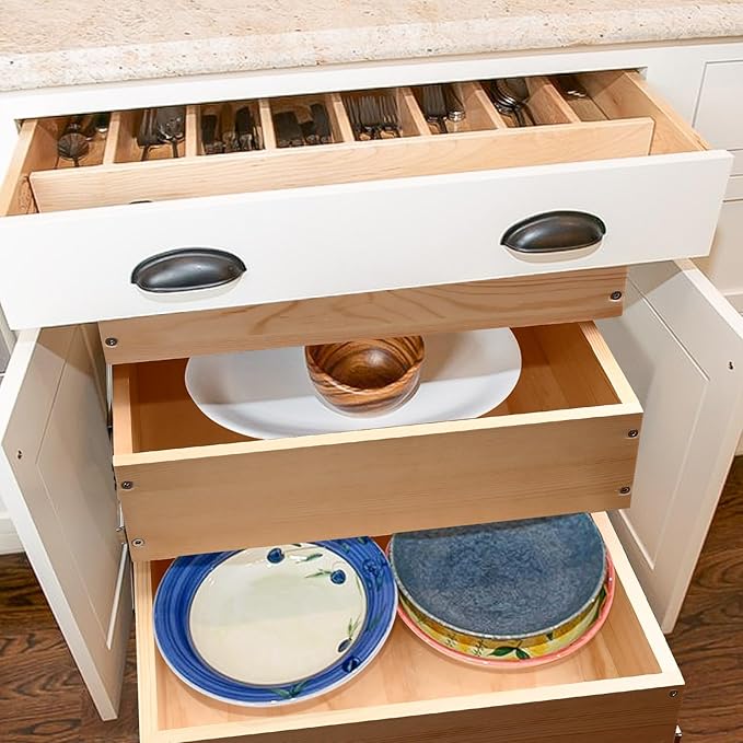 Pull Out Drawers For Cabinets, 23''W×21''D×19''H Soft Close Slide Out Wood Shelves Storage Organizer for Kitchen, 3-Tier, Finished, Heavy-Duty, Bottom Assembly