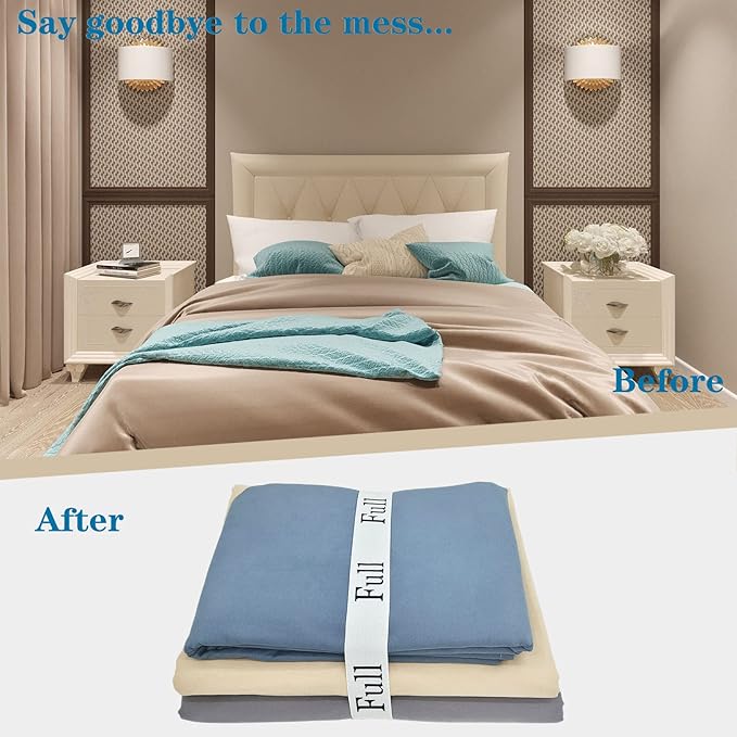 6 Pieces Bed Sheet Organizer Bands, Sheet Organizers and Storage Label Bands, Sheets Organizer for Closet, Sheet Label for Bedding, Sheet Keepers Linen Labels Bedding Bands (White, 6Pcs Full)