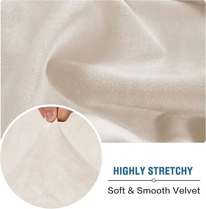 H.VERSAILTEX Velvet Stretch Couch Cushion Cover Plush Cushion Slipcover for Chair Loveseat Sofa Cushion Furniture Protector Seat Cushion Sofa Cover (3 Piece XL Sofa Cushion Covers, Ivory)