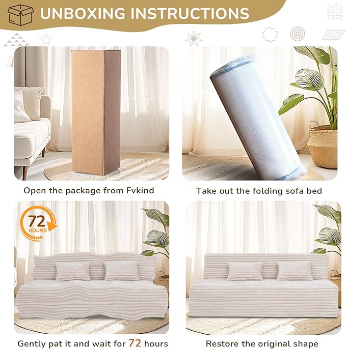 Folding Sofa Bed Queen Size, Convertible Sleeper Chair Loveseat with Pillow, Futon Chair Sofa Bed, Fold Out Floor Couch, Foldable Mattress for Living Room, Bedroom, Guest Room, Dorm, Beige