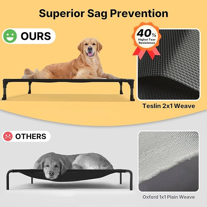 Veehoo Outdoor Elevated Dog Bed Large Sized Dogs, Extra Large Cooling Raised Dog Cots Beds Training Platform Off Ground Hammock with Breathable Mesh, No-Slip Feet, 45"x33", Black