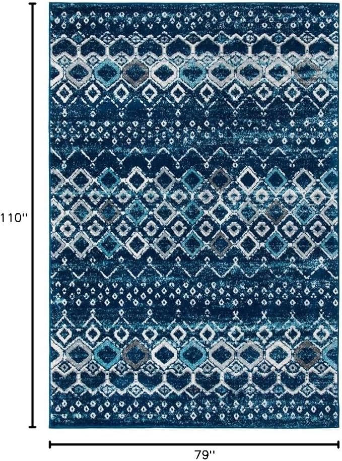 SAFAVIEH Amsterdam Collection Area Rug - 6'7" x 9'2", Navy & Beige, Moroccan Boho Design, Non-Shedding & Easy Care, Ideal for High Traffic Areas in Living Room, Bedroom (AMS108N)