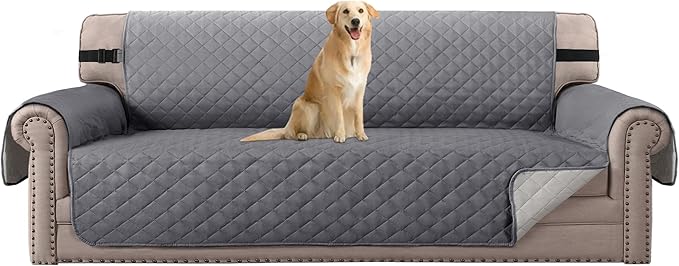H.VERSAILTEX Reversible Sofa Cover Water Resistant Furniture Protector for Dogs Non Slip Couch Cover with Elastic Strap Machine Washable Sofa Slipcover Seat Width to 78"(Oversized Sofa, Grey/Beige)