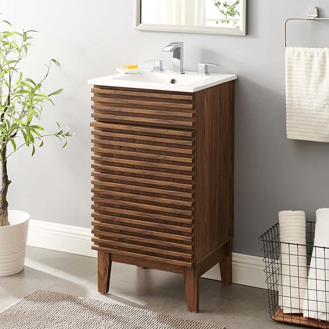 Modway Render 18" Bathroom Vanity with Sink in Walnut White