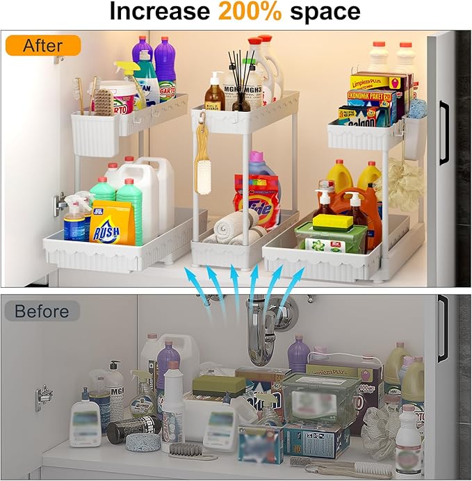 3 Pack Multi-Purpose Under Sink Organizers and Storage (White, 12.85 inches)
