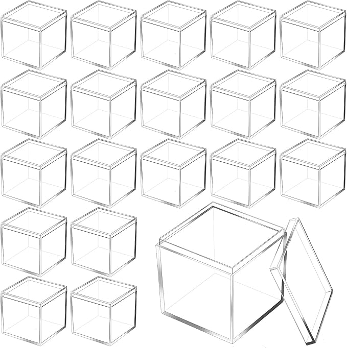 Tuanse 100 Pcs Acrylic Box with Lid Clear Small Acrylic Box Plastic Square Cube with Lid Mini Containers Display 2.2 x 2.2 x 2.2 Inch for Candy Pill Tiny Jewelry Toys Gifts