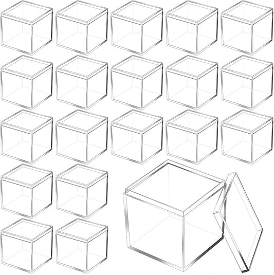 Tuanse 80 Pcs Acrylic Box with Lid Clear Small Acrylic Box Plastic Square Cube with Lid Mini Containers Display 2.2 x 2.2 x 2.2 Inch for Candy Pill Tiny Jewelry Toys Gifts