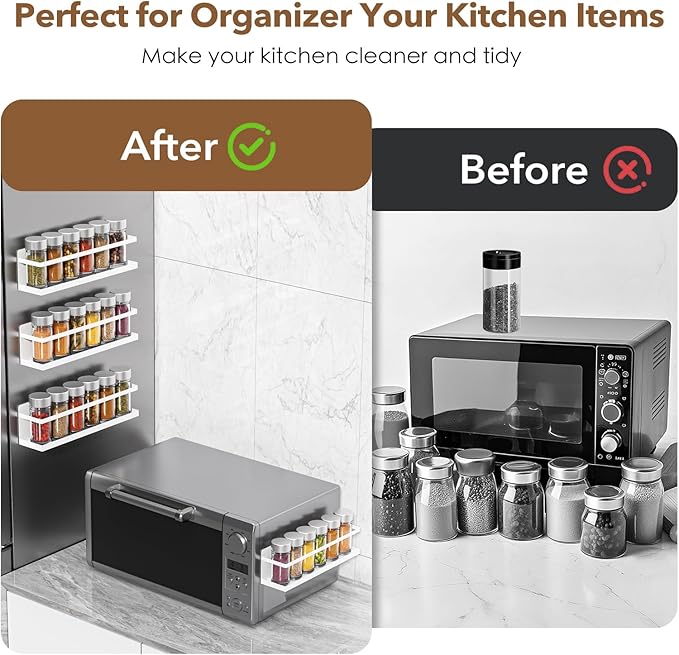 Magnetic Spice Rack for Refrigerator, Magnetic Fridge Shelf for Kitchen Spice Organizer, Spice Rack Wall Mount, Fridge Organizers and Storage (2, White)