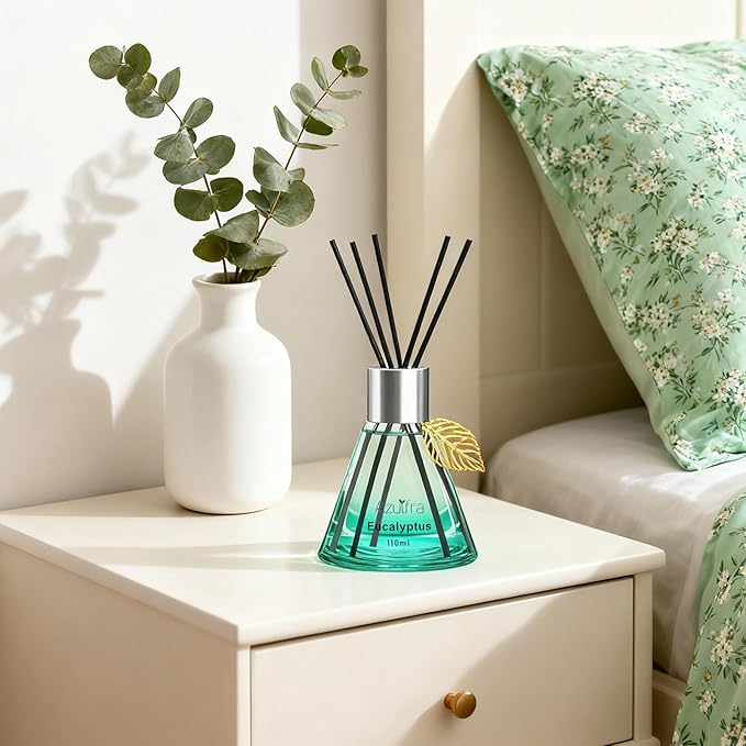 Reed Diffuser Set, Eucalyptus Scented Diffuser for Home, Home Fragrance Scent Essential Oil Stick Diffuser for Room Shelf Decor, 3.4 oz