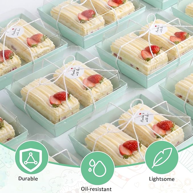 Outus 100 Pack Charcuterie Boxes with Clear Lids, 5.7 x 5.1 '', Mother 's Day Back to School Paper Food Containers Cake Take out Bakery Boxes with Gift Tags Rope for Desserts(Sage Green,Classic)