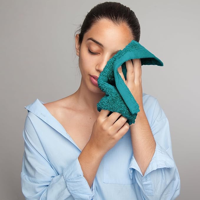 Face Towels Pack of 12 – 100% Cotton Wash Cloths (12x12 inch) – Soft, Quick Dry & Highly Absorbent Hand Towels for Bathroom, Spa, Gym, Kitchen and for Daily Use - (Teal)