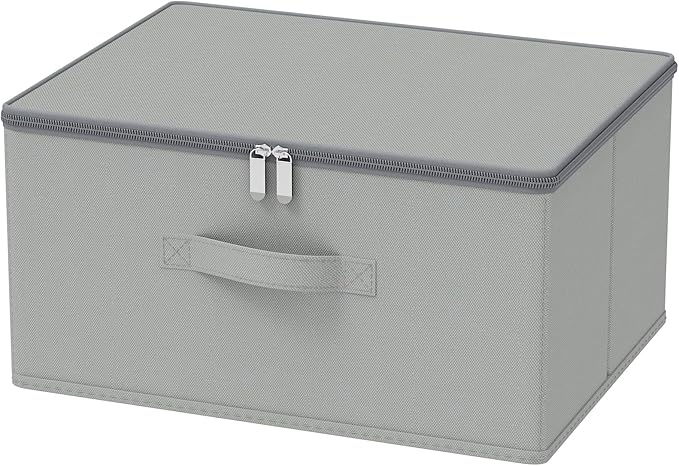 Storage Bins with Zipper, Cube Organizer Basket with Lid, Collapsible Stackable Closet Boxes, for Home and Bedroom, 1 Pack, Grey, 15.7 x 11.8 x 7.9 In, XSNY16GL-1