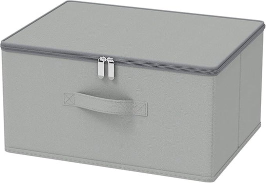 Storage Bins with Zipper, Cube Organizer Basket with Lid, Collapsible Stackable Closet Boxes, for Home and Bedroom, 1 Pack, Grey, 15.7 x 11.8 x 7.9 In, XSNY16GL-1