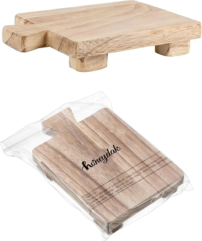 Wood Pedestal Stand Riser Wood Footed Tray for Bathroom Home Kitchen Wooden Soap Holder for Bottles Plant Makeup Tissues Candles Guest Jewelry Soap(Classic Color, 1.57 x 6 x 9 Inch)