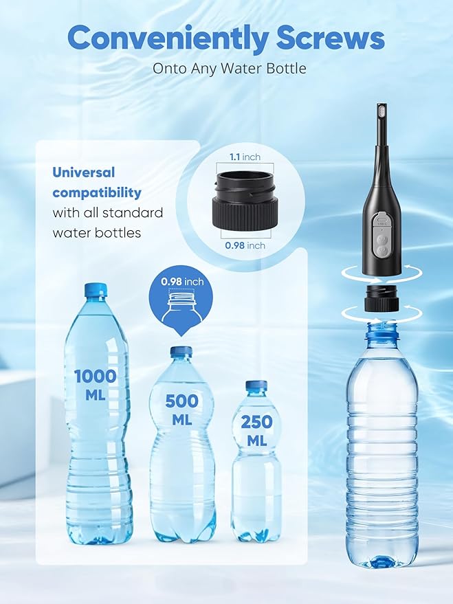 Portable Bidet for Travel – Electric Peri Bottle with Dual Spray Modes, 360° Nozzle, Water Bottle Adapter, USB Rechargeable, Waterproof, Travel Bidet for Postpartum & Personal Hygiene