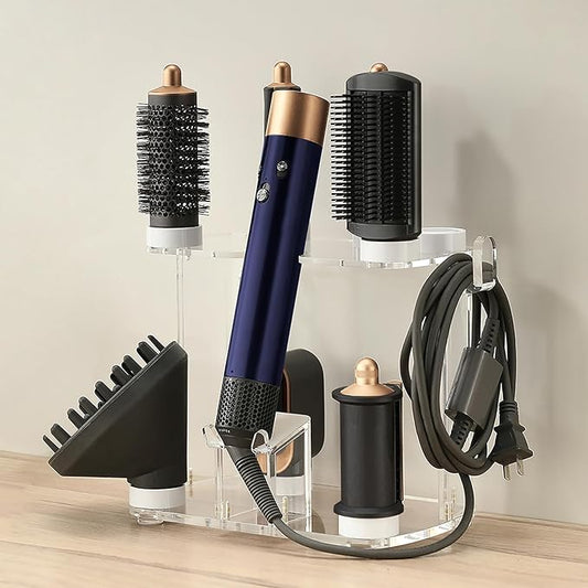 Acrylic Storage Holder for Dyson Airwrap Shark FlexFusion FlexStyle, Wall Mount Display Stand, Countertop Hair Tool Organizer for Vanity, Clear&White