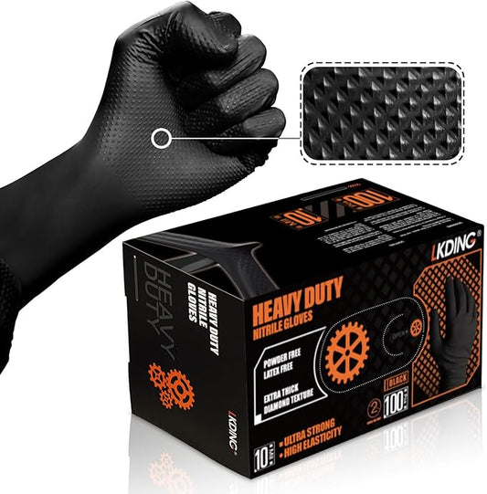Working Nitrile Gloves, 10 Mil Thick, 3D Diamond Texture, Puncture&Tear Resistant, Latex Free Powder Free,100 Count