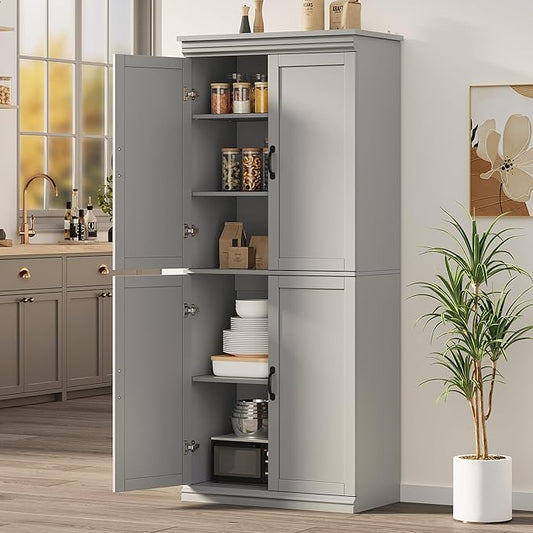 IDEALHOUSE Pantry Cabinet,70" Tall Kitchen Pantry Cabinet with Doors and Adjustable Shelves, Freestanding Cupboard, Tall Storage Cabinet for Bathroom, Dining Room, Living Room (Gray)