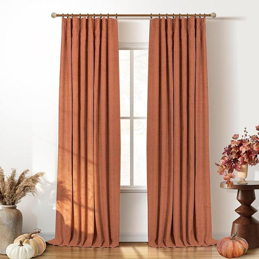INOVADAY 100% Blackout Curtains for Bedroom, Black Out Curtains 108 Inch Long, Clip Rings Linen Blackout Drapes, Thermal Insulated Room Darkening for Living Room, 2 Panels - Orange,W50xL108
