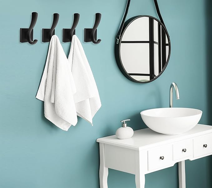 Black Coat Hooks for Wall Hanging, Bath Robe Hook Heavy Duty Thick Towel Hooks, Wall Mount Hooks Bathroom Entryway Mudroom Hooks for Hanging Coats Key Robe Hat Backpack (12 Pack, Black)