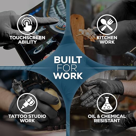 First Glove Volt 6 Mil Black Nitrile Disposable Gloves - 100 Count Large - Food Safe Heavy Duty Gloves for Cooking, Cleaning, Industrial & Food Service - Latex Free, Powder Free, Micro-Textured Grip